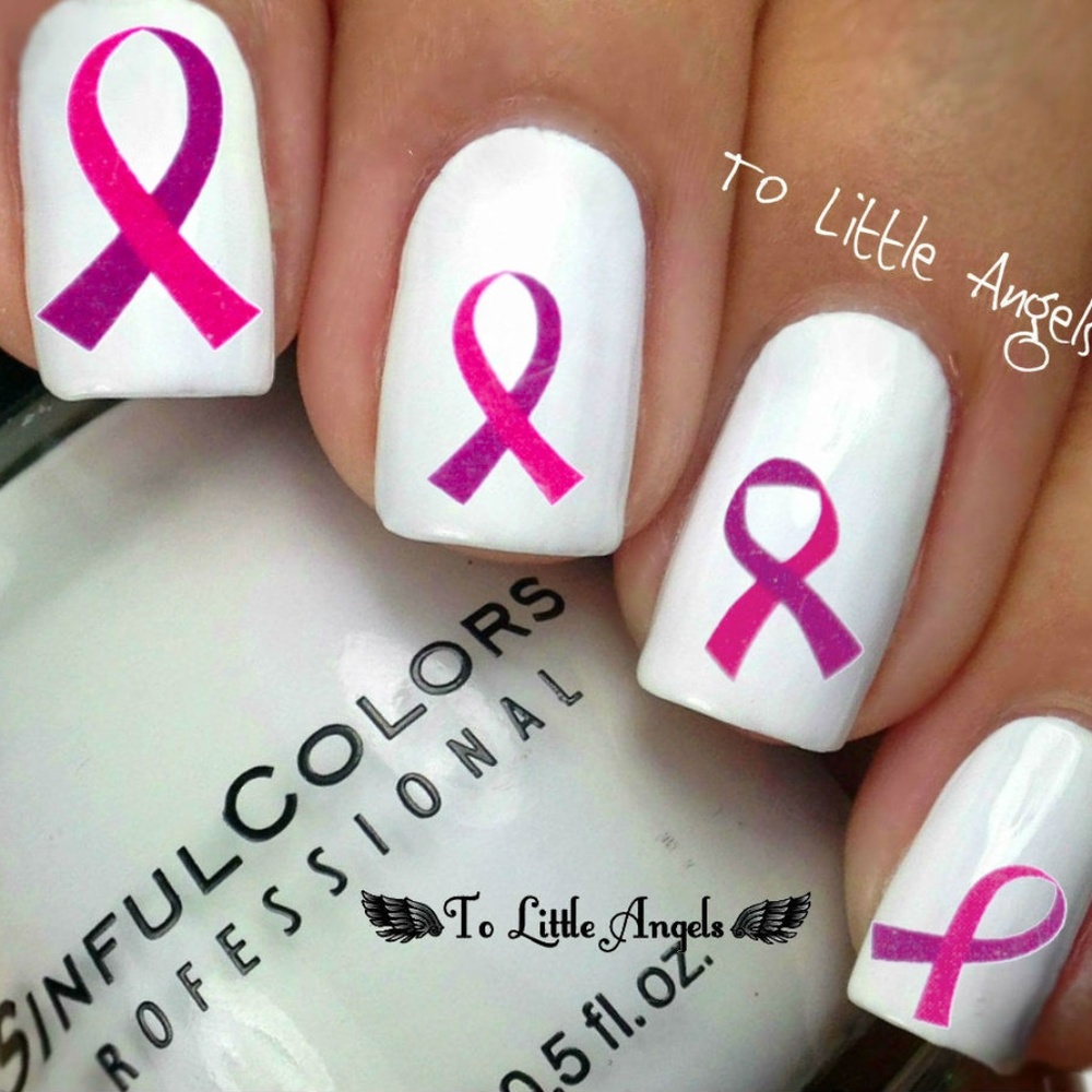Pink Ribbon - Nail Art Decal - Blue84